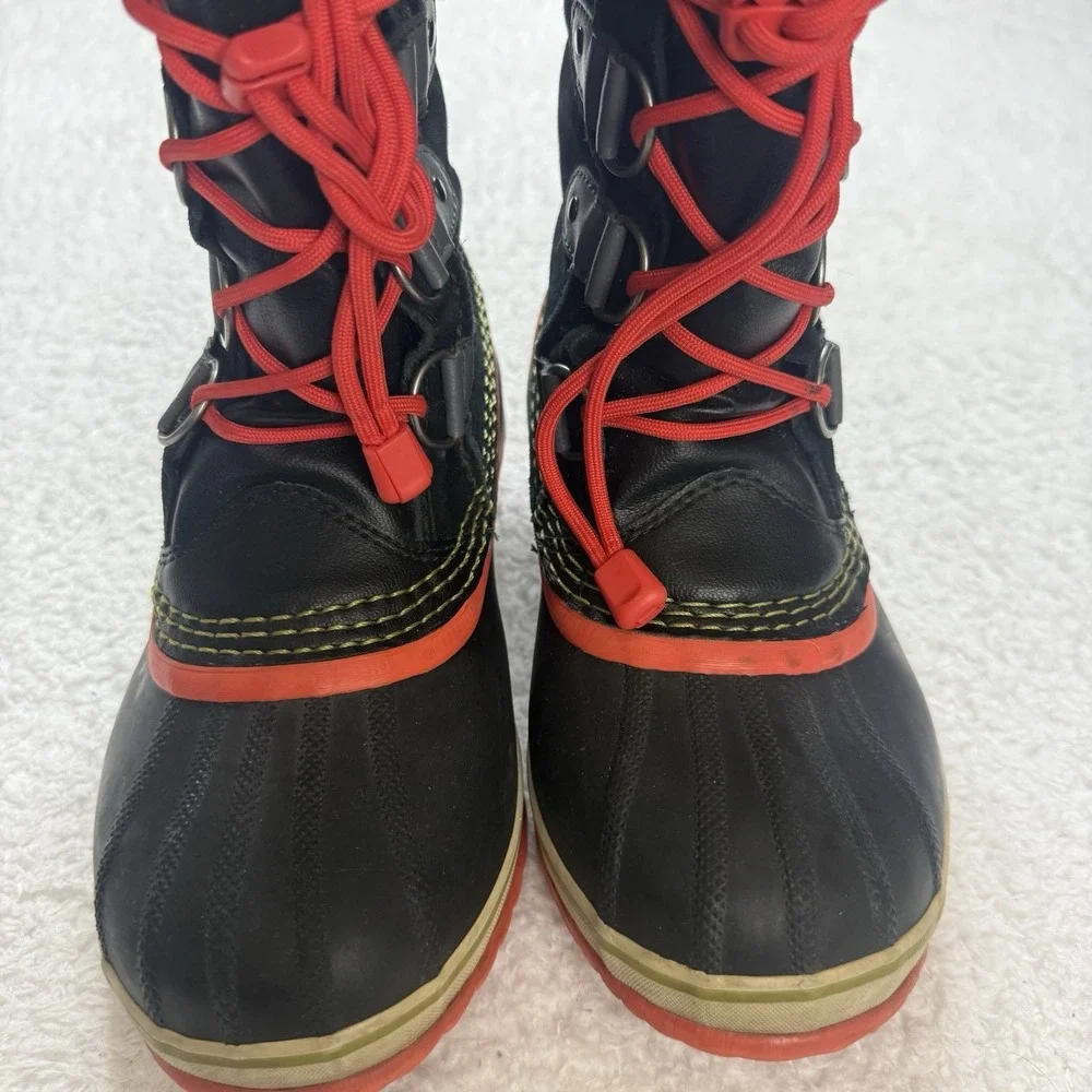 Sorel Joan of Artic Waterproof Boots Orange Black Faux Fur size‎ 5 Youth/ 7 WMN